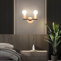 Applique murale double tête bois et fer loft