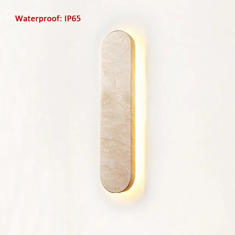 Applique Murale Scandinave pour Cour Extérieure - Pierre Naturelle Beige 40CM LED Étanche