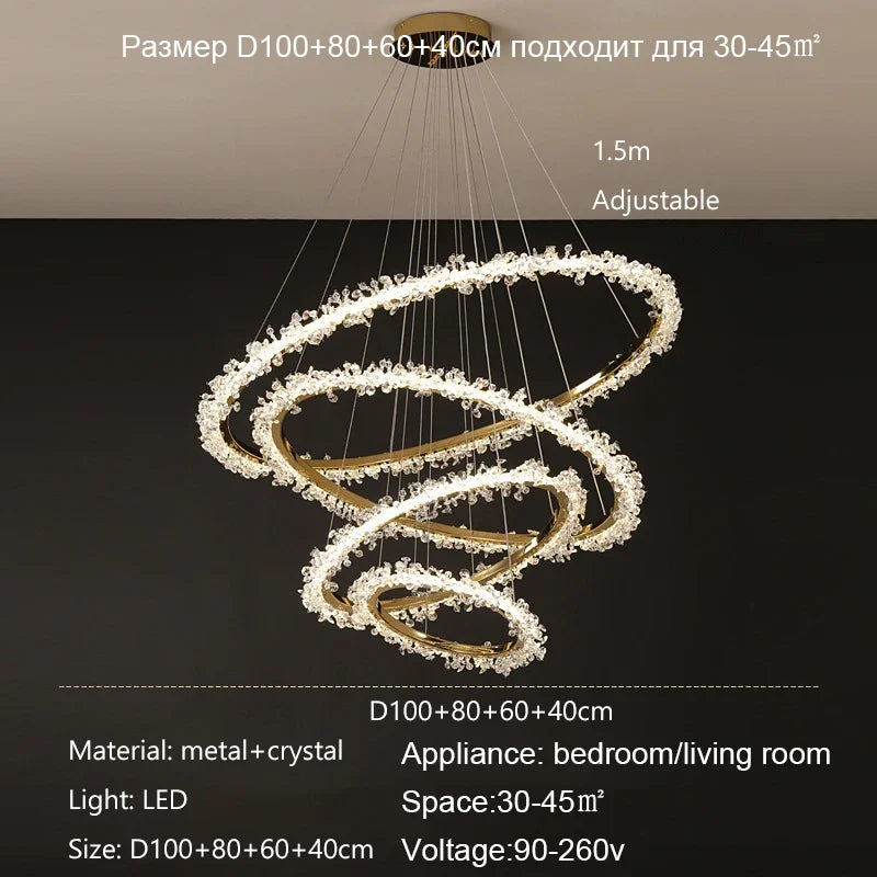 Lustre de Luxe Moderne en Cristal avec Éclairage LED Annulaire Variable