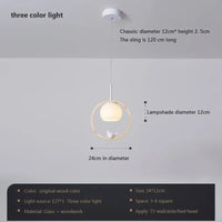 Suspension LED nordique en verre - Oiseau rond en bois