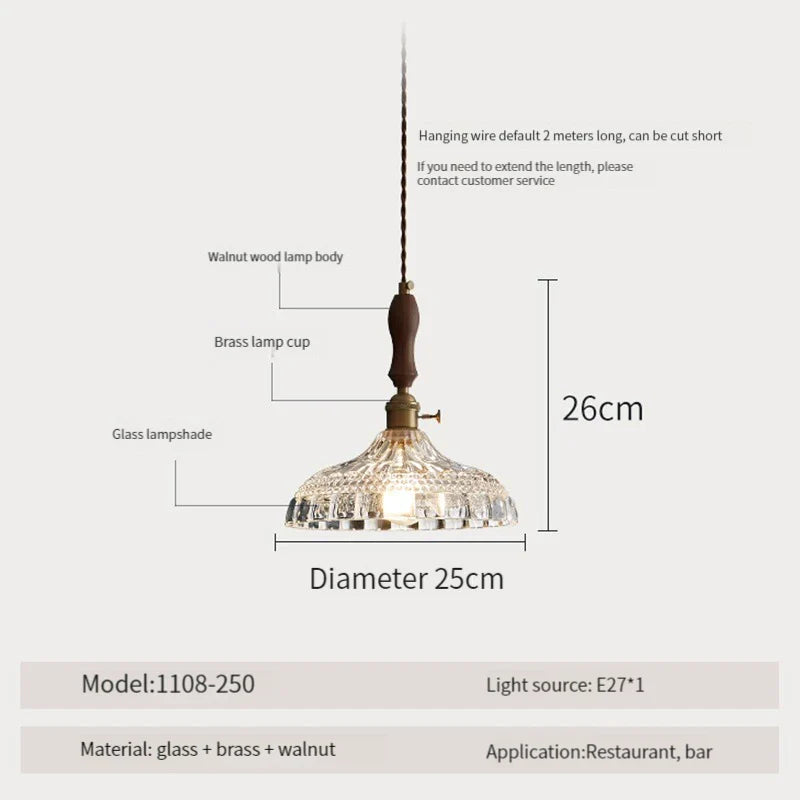 Suspension luminaire nordique en bois, verre et laiton - Style rustique moderne