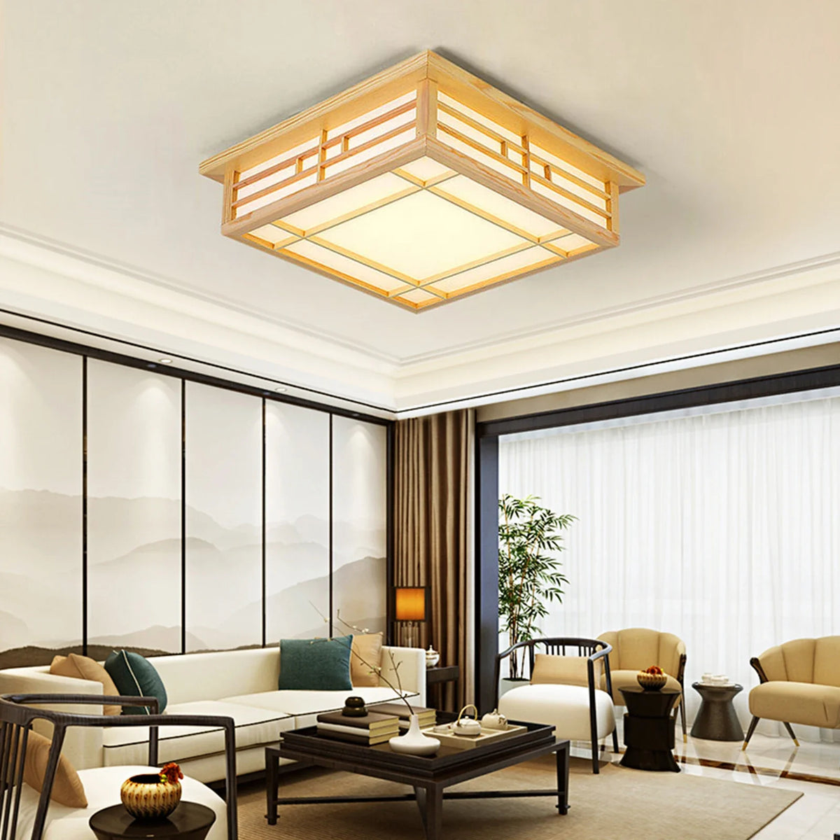 Plafonnier Lampe LED Bois Massif Japonais - Édition Zen