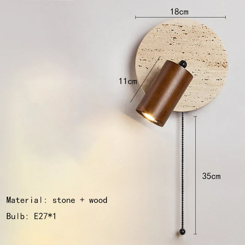 Applique murale design en bois de pierre naturelle avec interrupteur