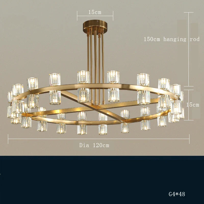 Lustre moderne en cuivre LED Crystaluxe pour hôtel et foyer