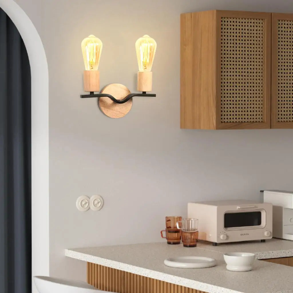 Applique murale double tête bois et fer loft