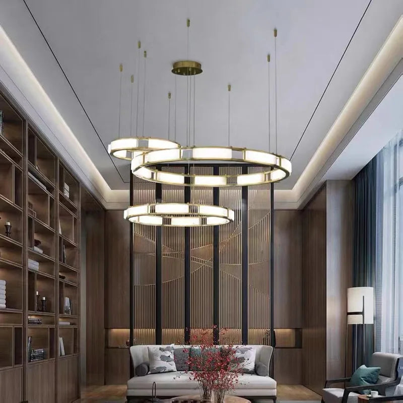 Lustre rond LED en marbre post-moderne avec intensité ajustable