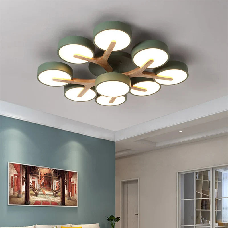 Lustre Nordique Macaron LED en Bois pour une Décoration Intérieure Élégante