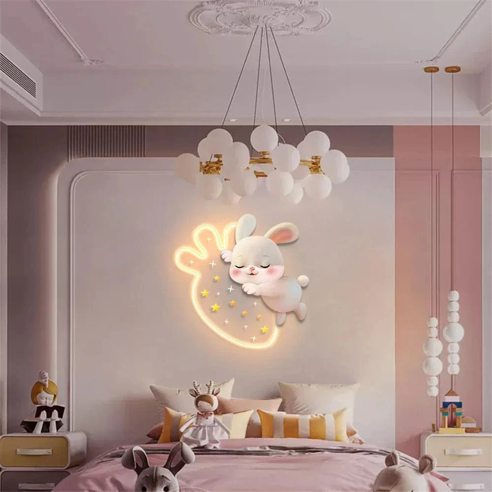 Fraise Lapin - Lampe Murale LED Acrylique pour Chambre Enfants