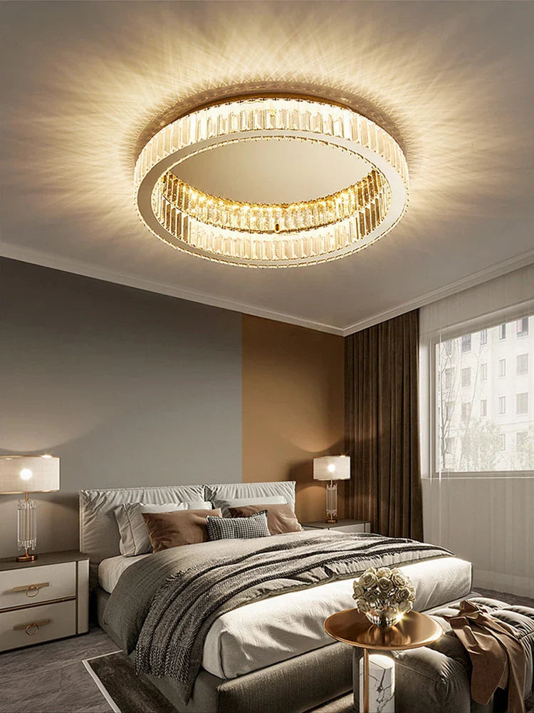 Lustre Luxe en Or et Argent avec LED Dimmable Rond