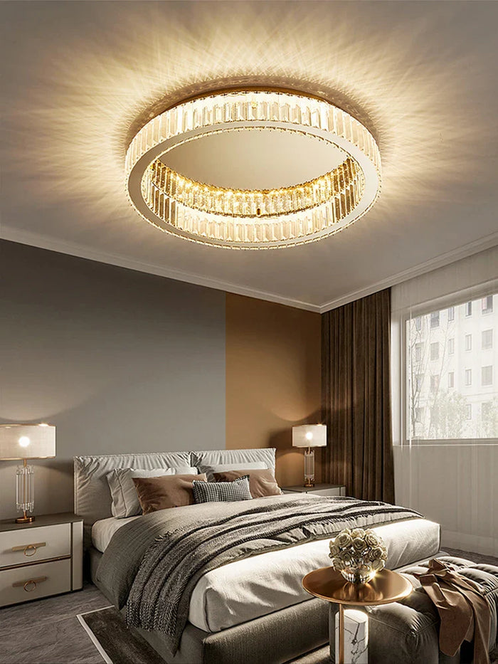 Lustre Luxe en Or et Argent avec LED Dimmable Rond