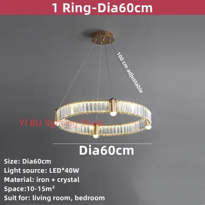 Lustre LED Nordique : Anneau Rond en Cristal Post-Moderne