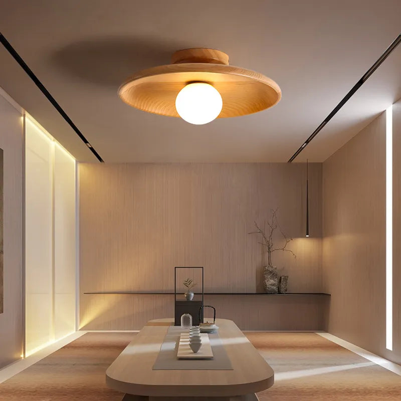 Plafonnier LED Nordique en Bois 