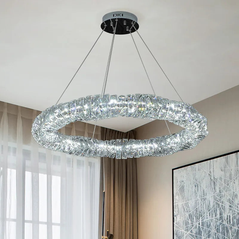 Lustre Moderne en Cristal K9 avec Suspension et Télécommande Dimmable