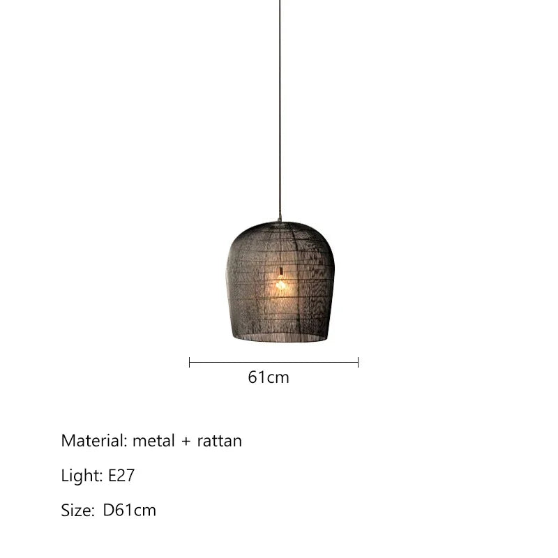 Suspension japonaise en rotin wabi-sabi avec éclairage LED