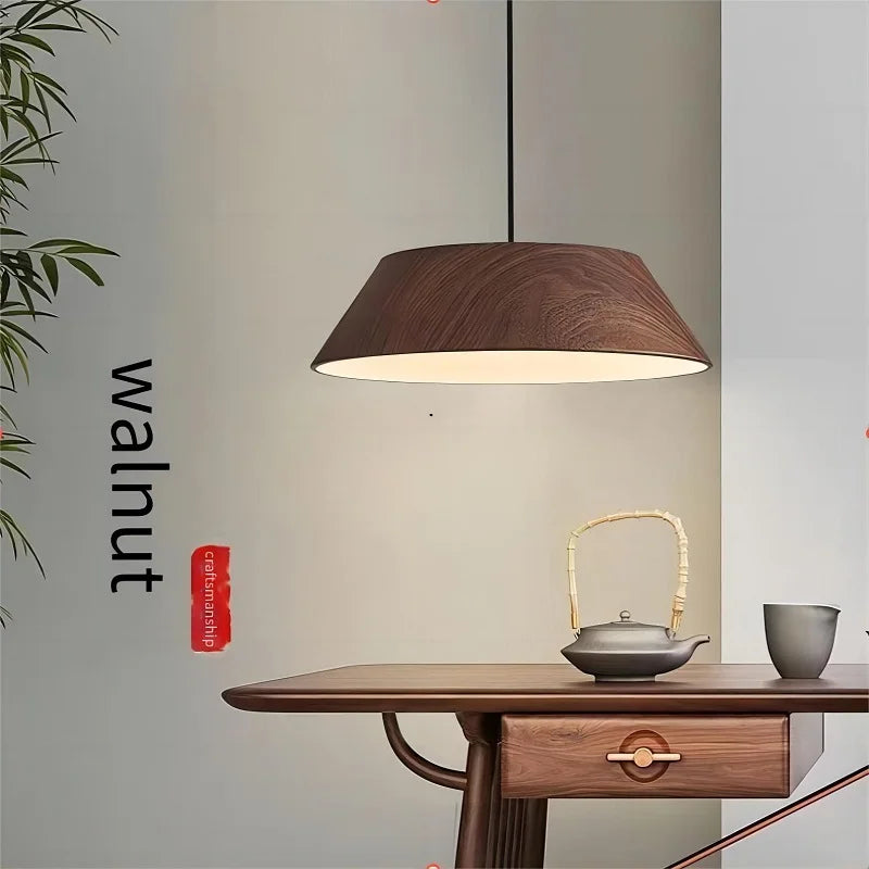Lustre LED nordique en bois de noyer pour salle à manger et barre Wabi Sabi Art café table suspension