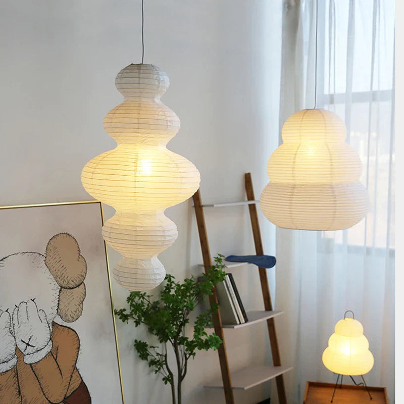 Lustre Nordique Wabi Sabi Vent Papier de Riz Suspension LED Lumières