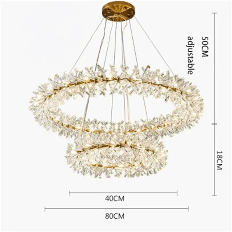 Lustre en cristal Fleur Luminaire de Luxe avec Anneaux Ronds - Collection Élégance Cristalline