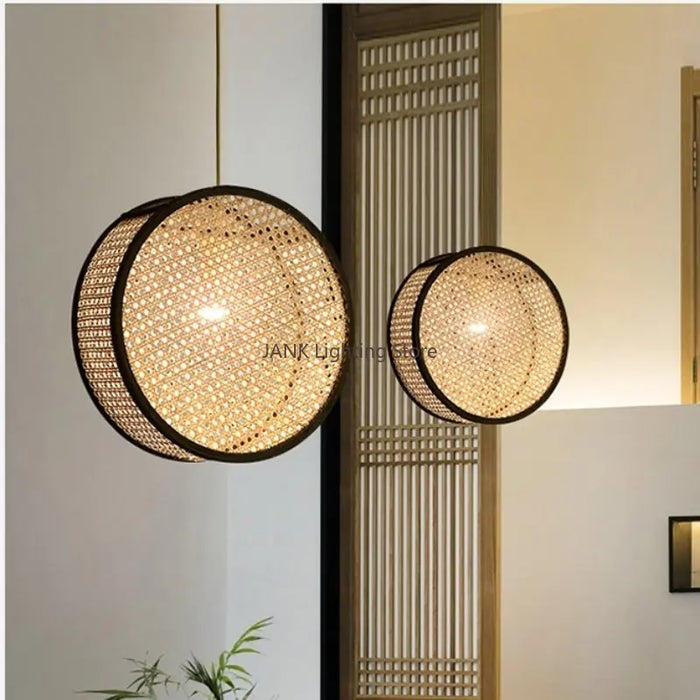 Lustre d'art en Rotin Bambou LED - Élégance Chinoise