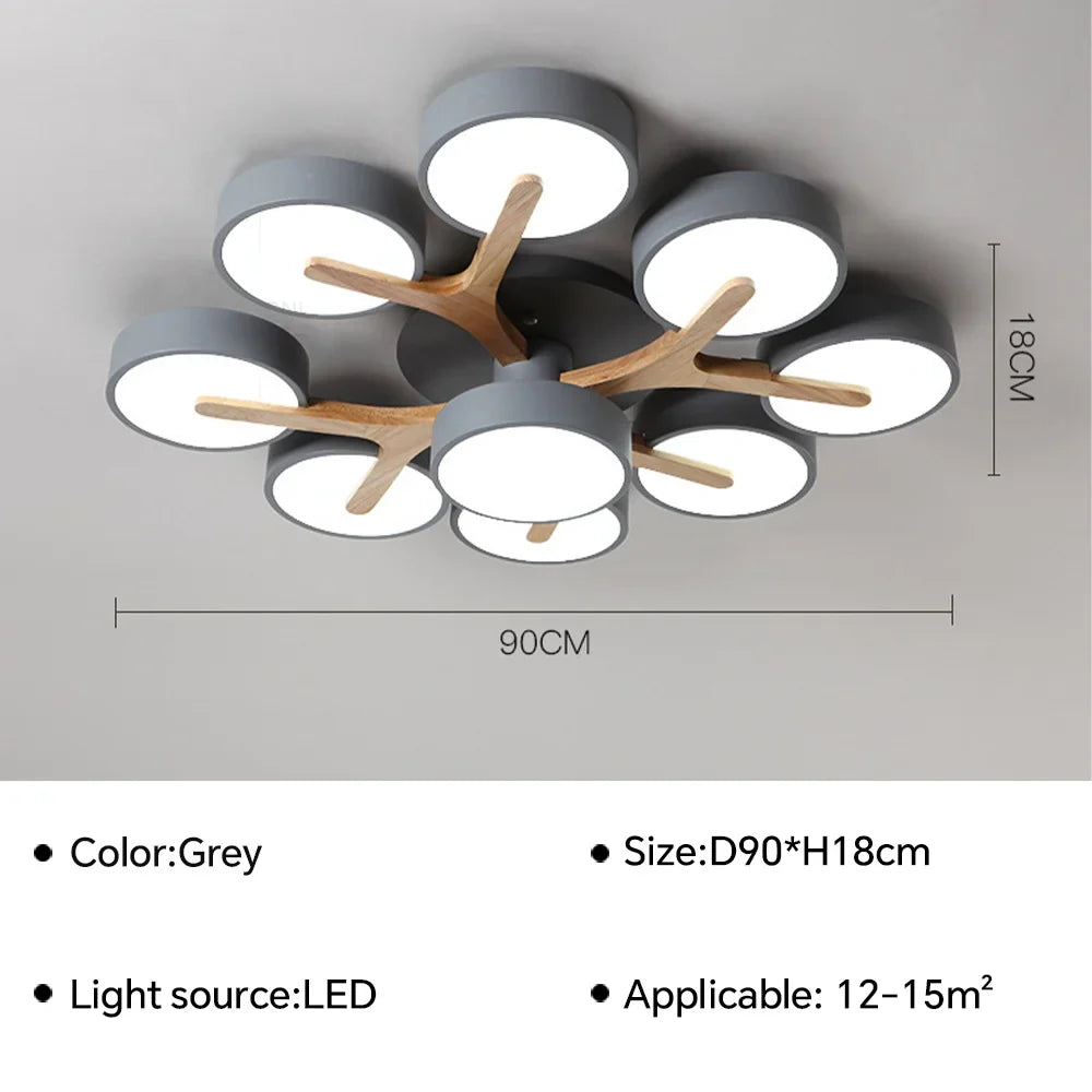 Lustre Nordique Macaron LED en Bois pour une Décoration Intérieure Élégante