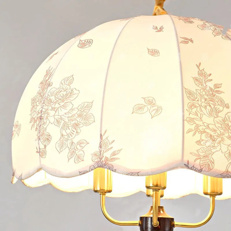 Lustre médiéval français vintage en bois et tissu - Élégance intemporelle