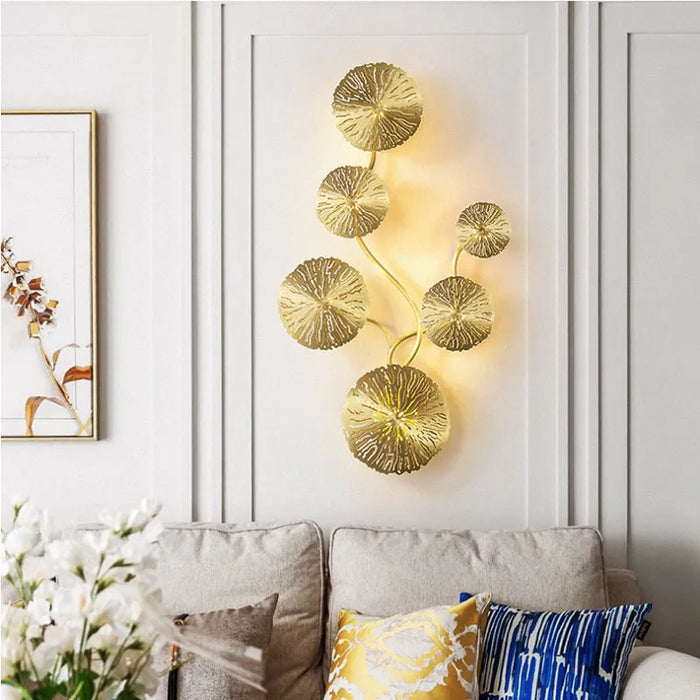 Applique murale vintage rétro cuivre et or feuille de lotus à LED