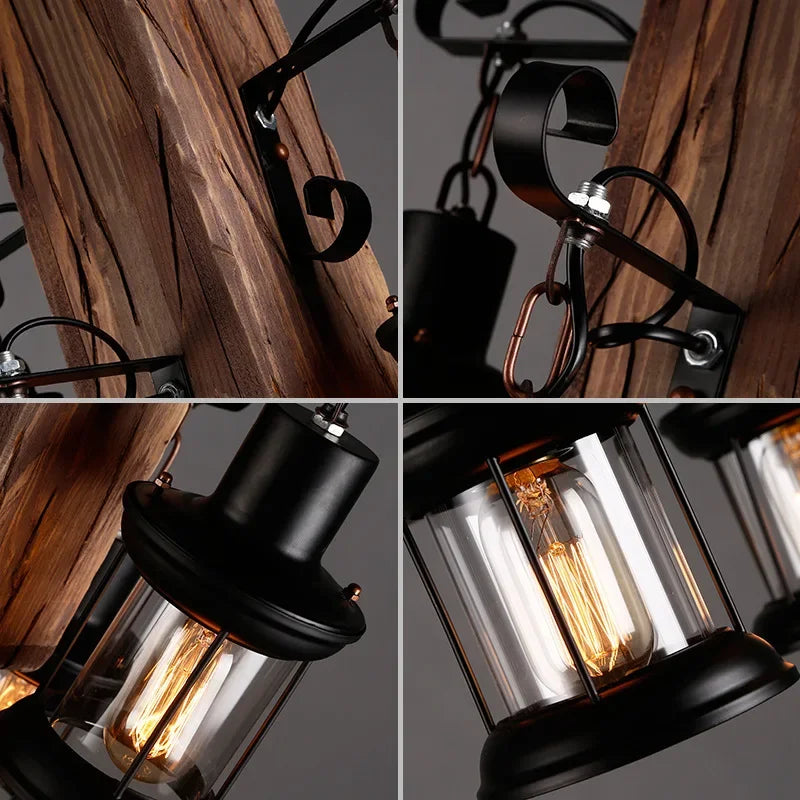 Lustre LED rétro industriel antique LOFT Bar Vintage Art bois E27