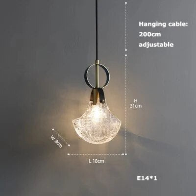 Lustre LED en Cuir et Verre