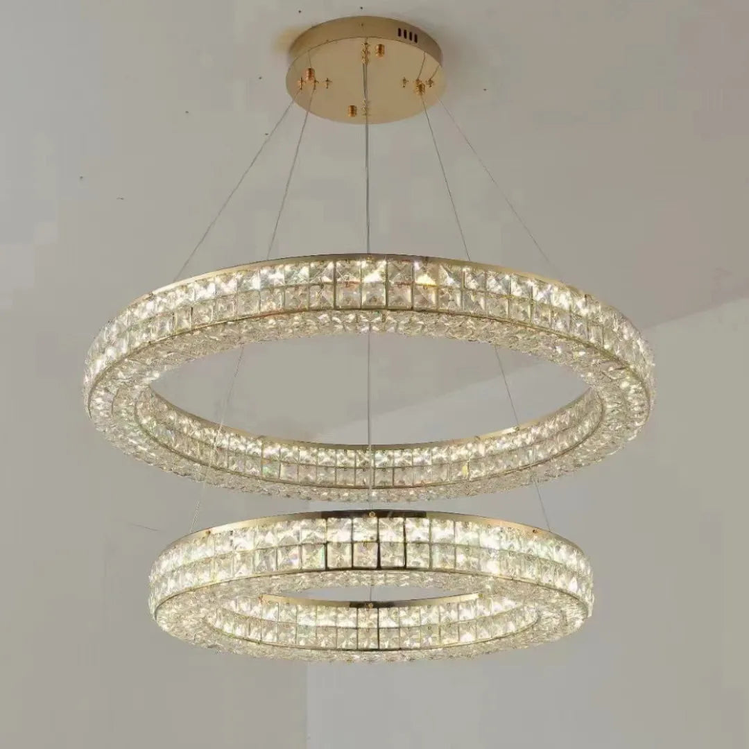 Lustre Moderne en Cristal à Deux Niveaux pour Décoration