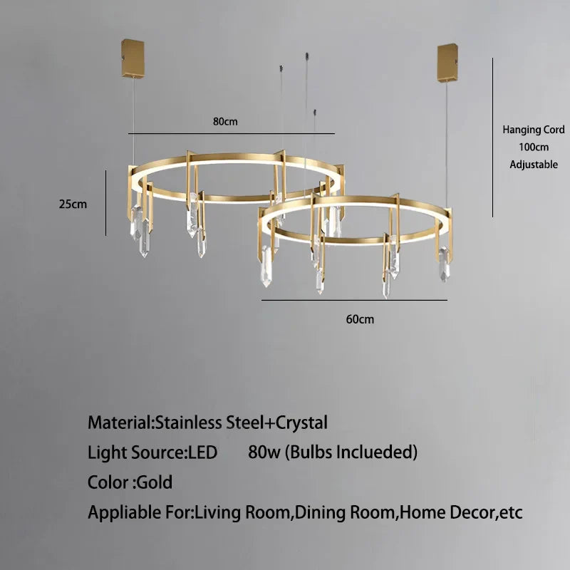 Lustre de luxe italien en cuivre avec LED postmoderne et cristaux ronds