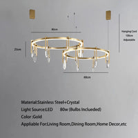 Lustre de luxe italien en cuivre avec LED postmoderne et cristaux ronds