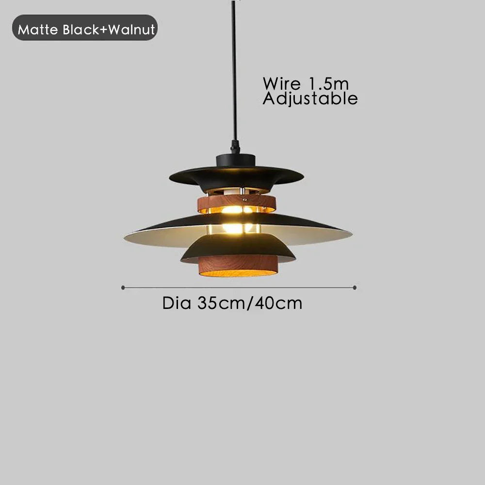 Lustre Design Danois LED Rétro en Noyer - Lampe Suspendue