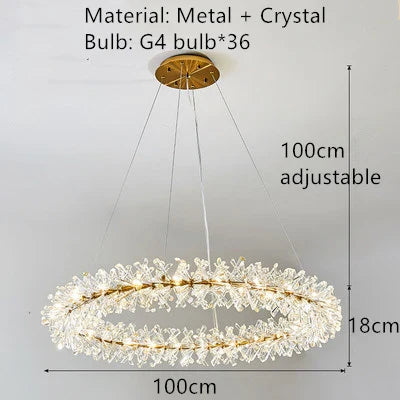 Lustre en cristal Fleur Luminaire de Luxe avec Anneaux Ronds - Collection Élégance Cristalline