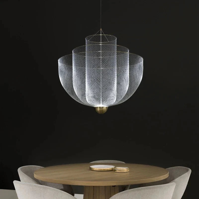Lustre Nordique Dimmable en Grille Métallique LED Géométrique, Design Moderne