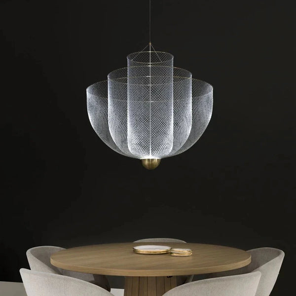 Lustre Nordique Dimmable en Grille Métallique LED Géométrique, Design Moderne