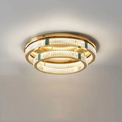 Lustre de Luxe en Cristal Rond à 3 Couches avec LED