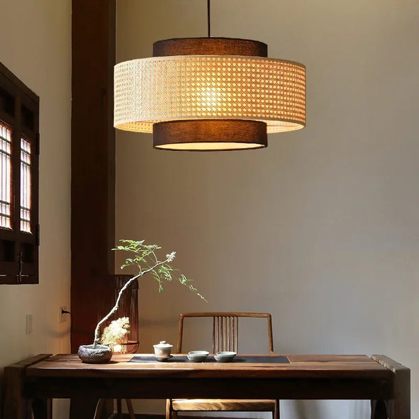 Suspension Design Bambou Rotin avec LED.