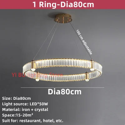 Lustre LED Nordique : Anneau Rond en Cristal Post-Moderne