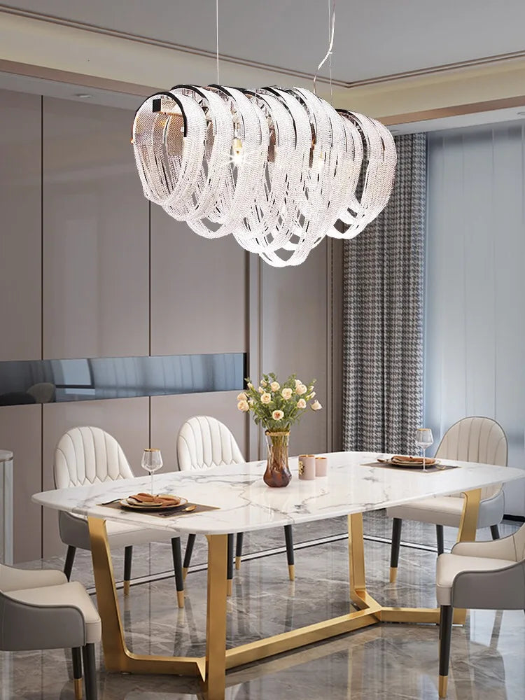 Lustre Nordique Moderne en Cristal avec LED et Glands Lumineux