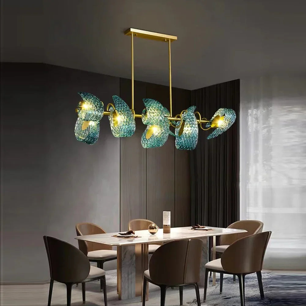 Lustre moderne en verre design "Feuille de Paon" LED suspendu