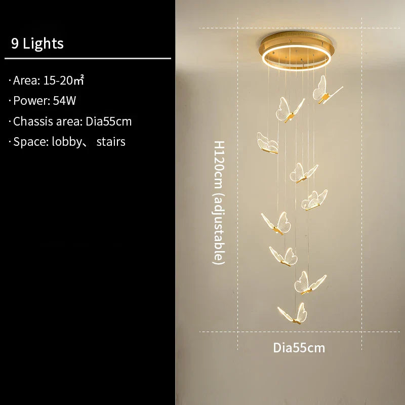Lustre d'escalier acrylique forme de papillon - Collection Art LED Scintillante