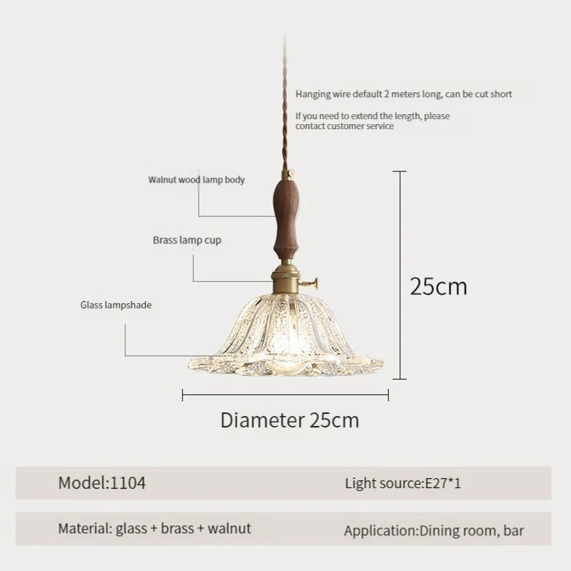 Suspension luminaire nordique en bois, verre et laiton - Style rustique moderne