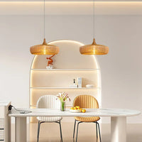 Lustre en bois rond rétro pour table de restaurant avec LED - Style Vintage et Élégance Moderne