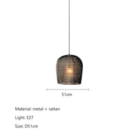 Suspension japonaise en rotin wabi-sabi avec éclairage LED