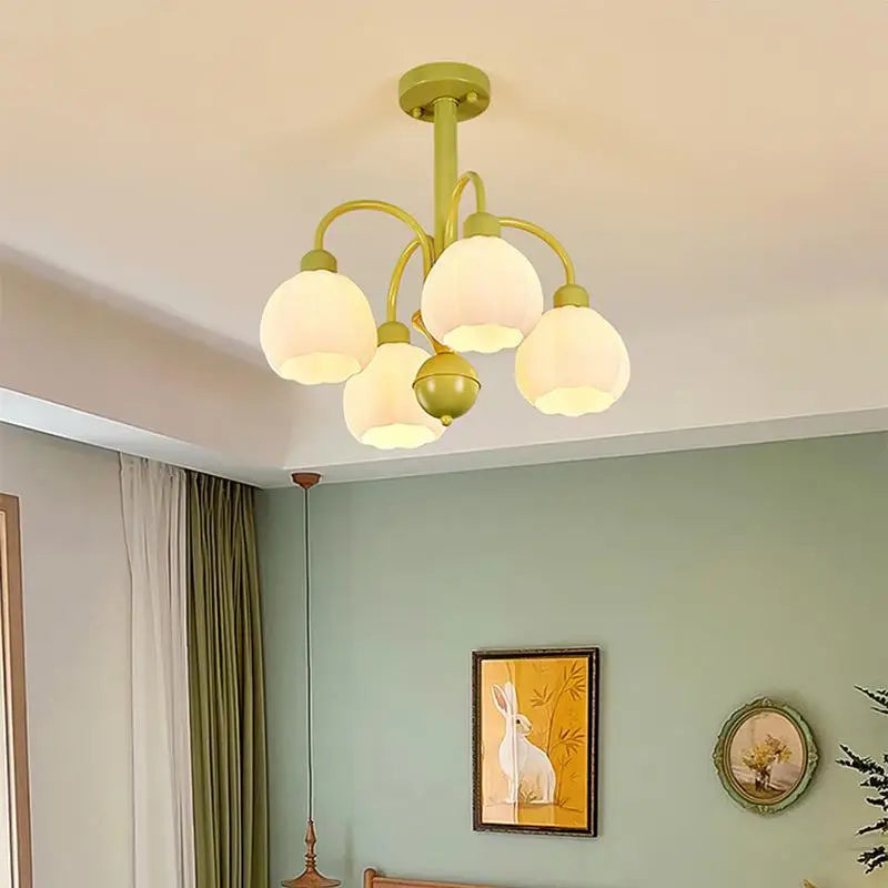 Lustre en Verre Lait Blanc LED pour Chambre Intérieure, couleur Vert.