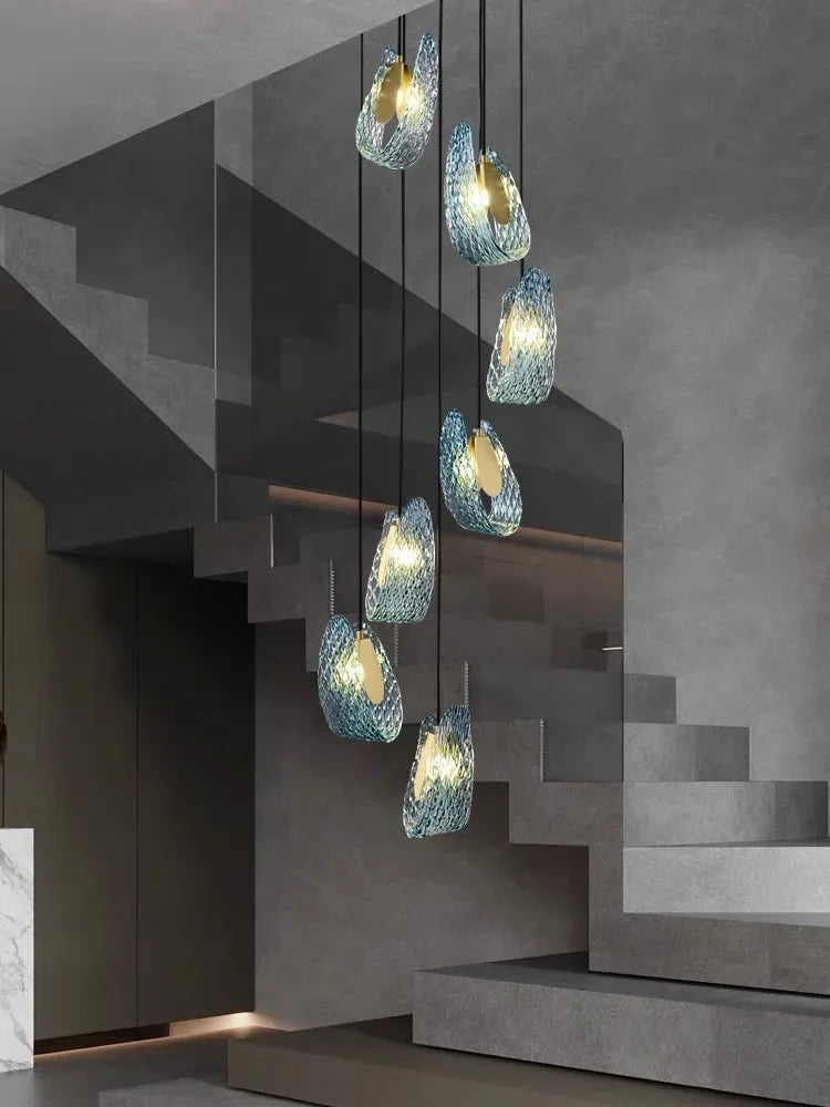 Lustre moderne en verre design "Feuille de Paon" LED suspendu