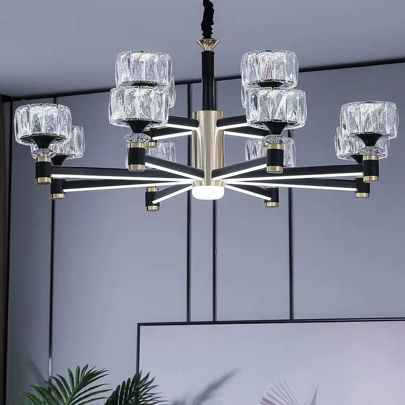 Lustre Nordique Luxe en Cristal Or et Noir