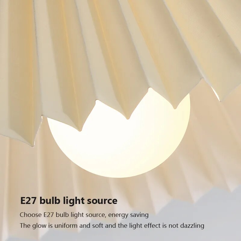 Plafonnier LED Bois et Tissu Plissé