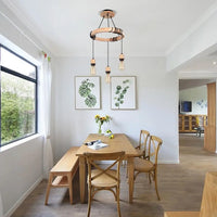 Lustre nordique à suspension industrielle en bois avec 3 têtes  pour chambre salon cuisine