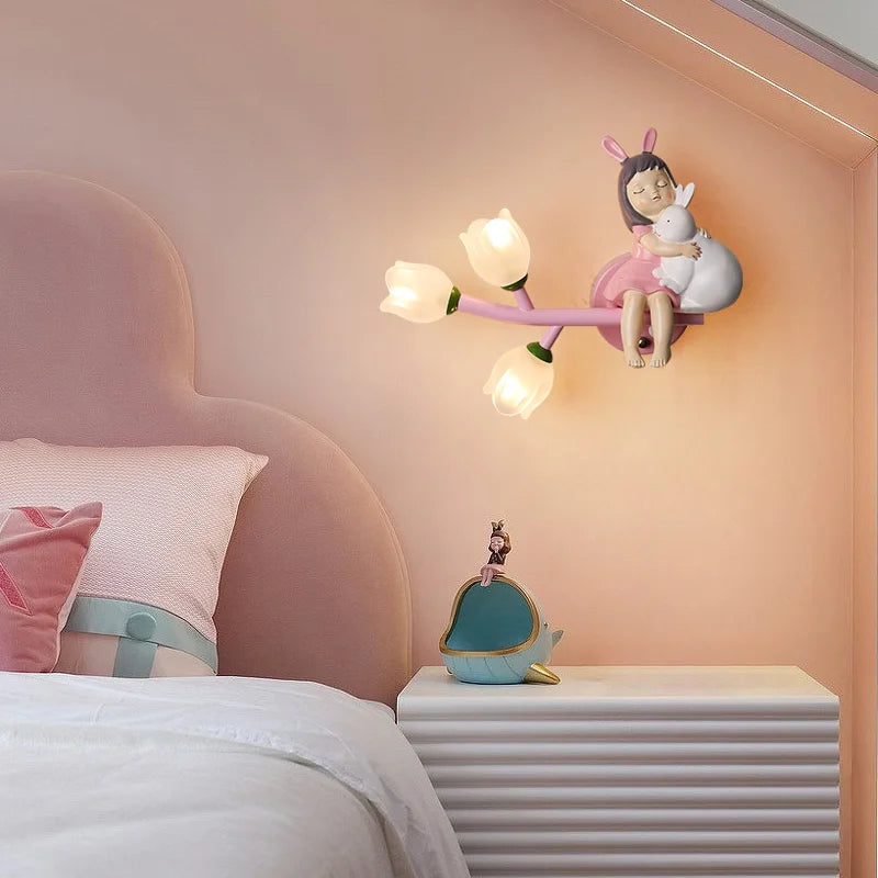 Applique murale LED G4 Lapin Fleur pour Enfants - Modèle Fille