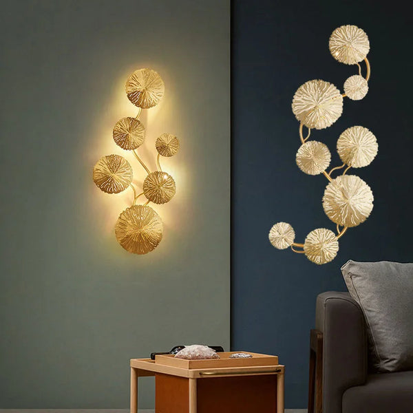 Applique murale vintage rétro cuivre et or feuille de lotus à LED